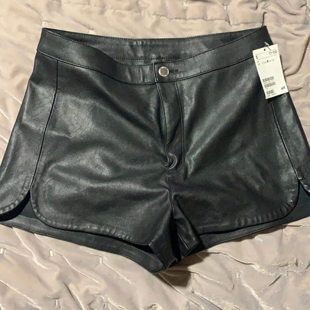NWT black leather shorts